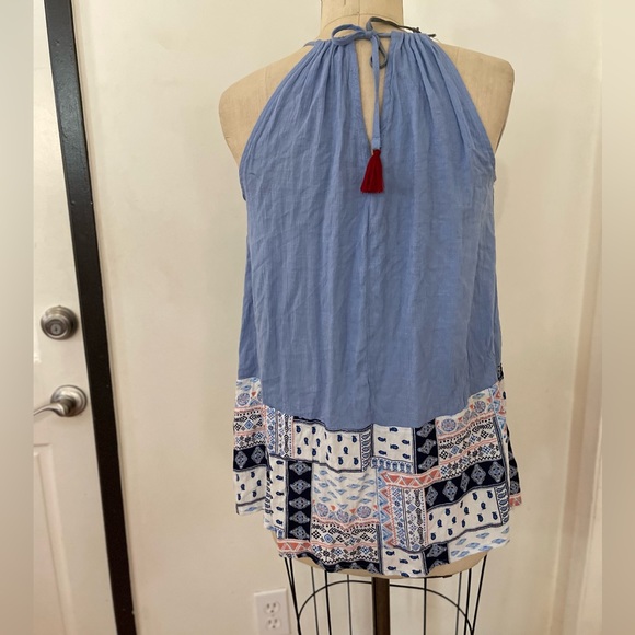 HAYDEN Dust Blue Embroidered Shirred Tank Halter Top - Picture 3 of 6
